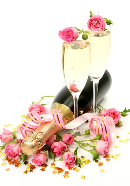 Champagne and roses — Stock Photo, Image