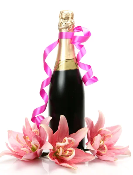 Wein und rosa Lilien — Stockfoto