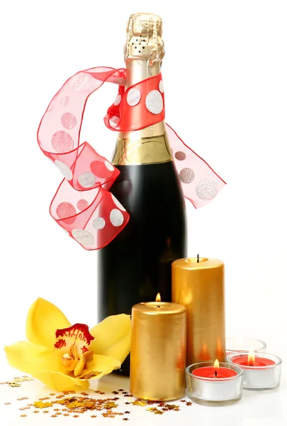 Champanhe e flores — Fotografia de Stock