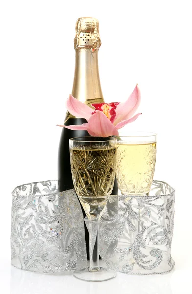 シャンパン、花 — ストック写真