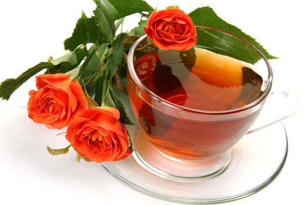 Tea and roses — Stock Photo, Image