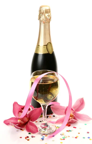 Шампанське і орхідеї — стокове фото