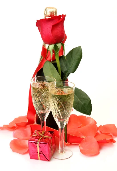 Champagne och rosor — Stockfoto
