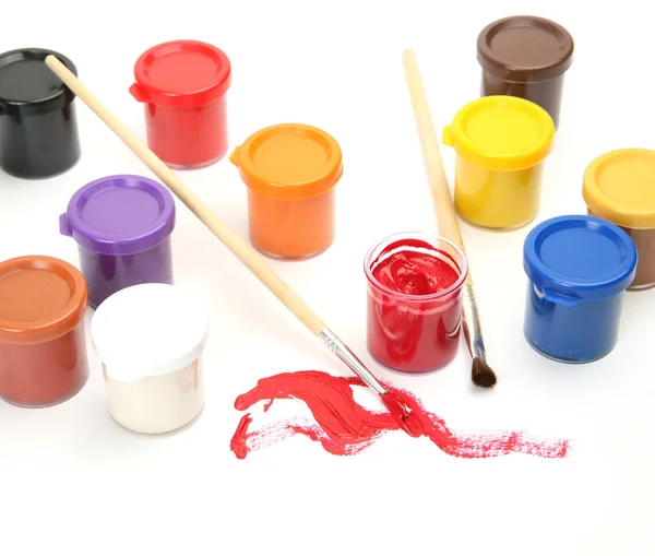 Färg målarfärg och pensel — Stockfoto