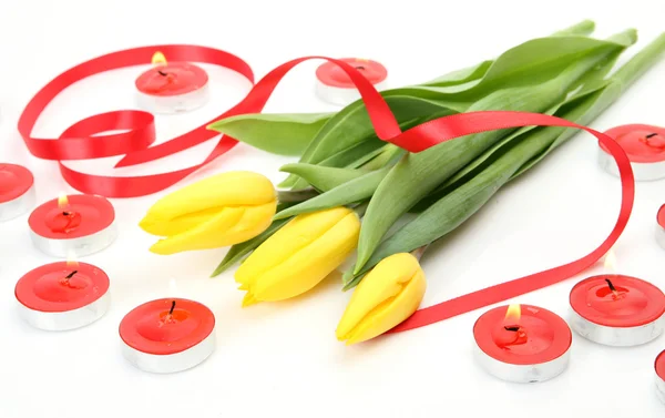 Žluté tulipány a pásky — Stock fotografie