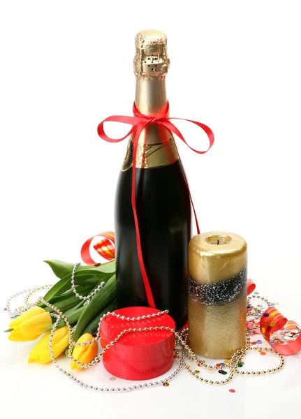 Champagne and candle — Stock Photo, Image