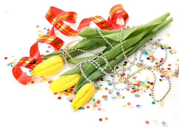 Tulips and streamer — Stock Photo, Image