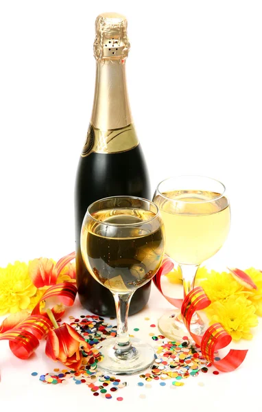 Wine and flowers — Stock Photo, Image