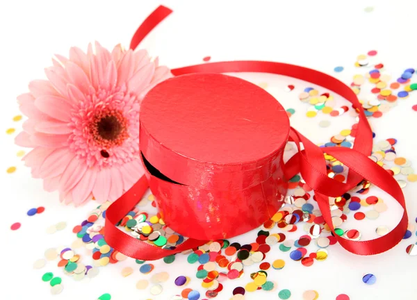 Box with a gift and flower — Stock Photo, Image
