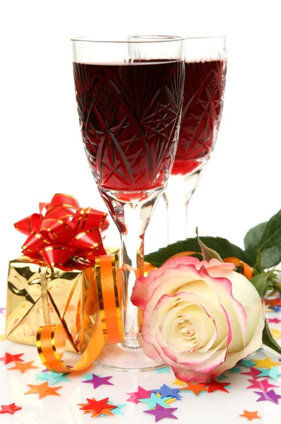 Wine and rose — Stock Photo, Image