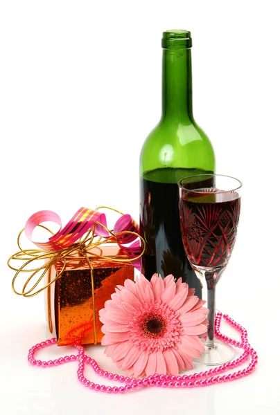 와인과 꽃 — 스톡 사진