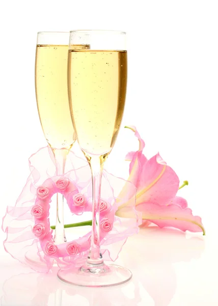 Champagne and pink lily — Stock Photo, Image