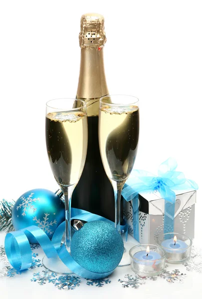 Champanhe e ornamentos de Ano Novo Imagem De Stock