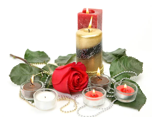 Fine rose and candles — Stock Photo, Image