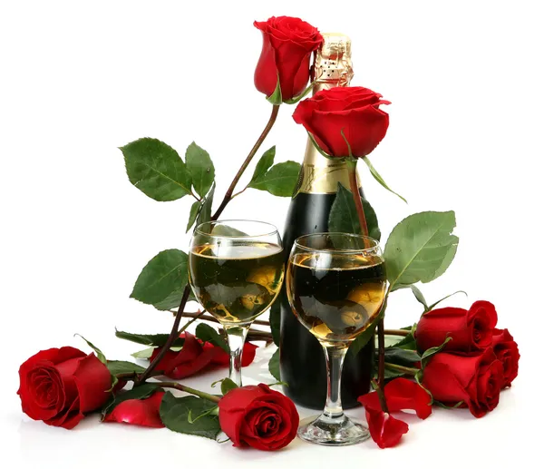 Шампанське і троянди Ліцензійні Стокові Зображення