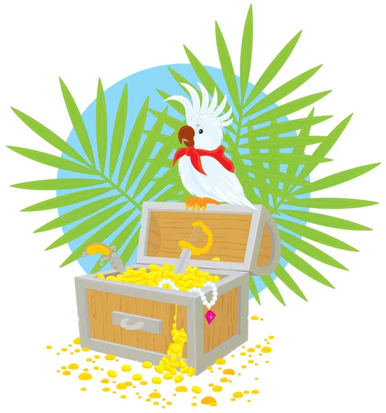 stock vector Pirate Parrot and treasure chest