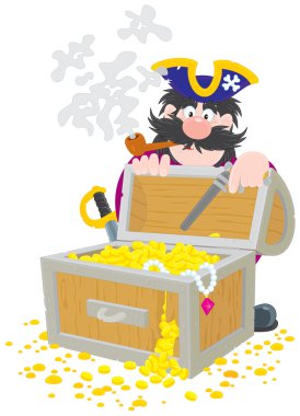 Pirate and treasure chest clipart