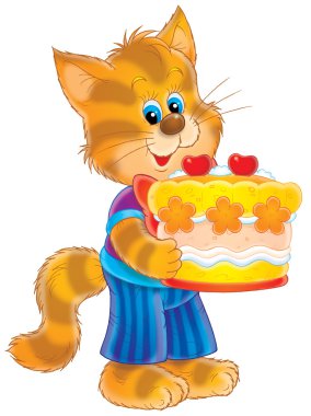 Cat with cake clipart