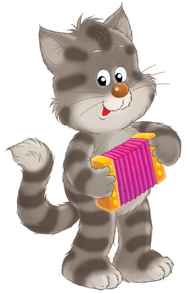 猫玩口琴 — 图库照片