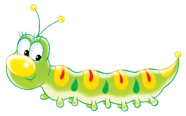 Green caterpillar with yellow and red spots — Stock Photo, Image