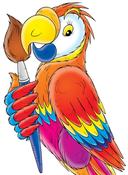 Fırça ile papağan — Stok fotoğraf