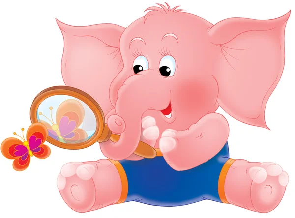 Elefante rosa con lupa — Foto de Stock