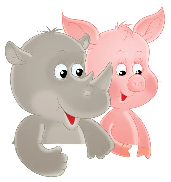 Prosiaczek i nosorożec — Zdjęcie stockowe
