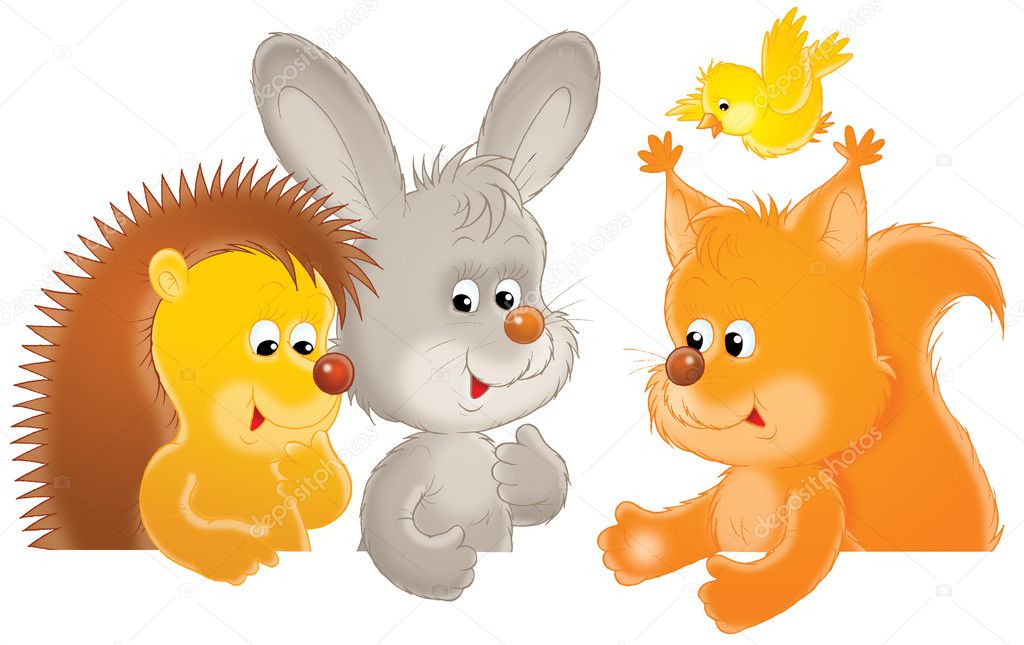 Hedgehog, Rabbit, Squirrel And Bird — Stock Photo © AlexBannykh #8857396