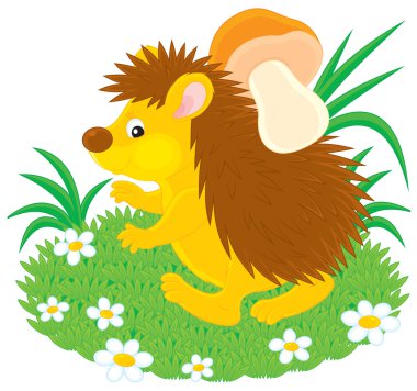 Hedgehog with a mushroom clipart