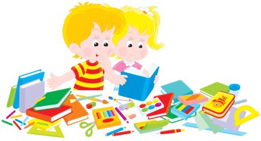 Girl and boy with a set of first-graders clipart