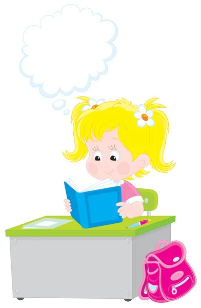 Schulmädchen liest ein Lehrbuch — Stockvektor