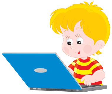 Boy with a laptop clipart