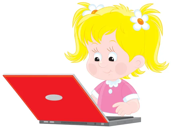 Menina com um laptop — Vetor de Stock