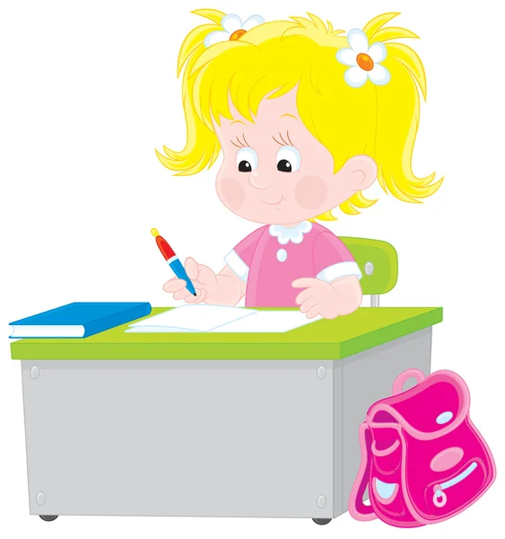 Studentessa scrivere un test a scuola — Vettoriale Stock