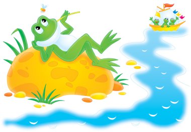 Frog resting on the stone clipart