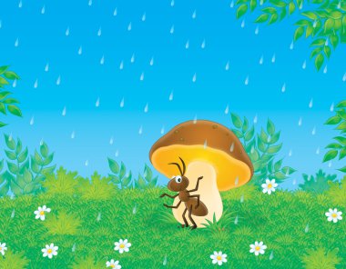 Ant under mushroom clipart