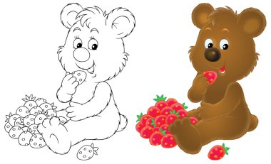 Bear cub with berries clipart