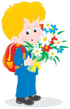 Schoolboy with flowers clipart