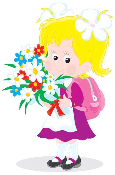 Schoolgirl with flowers — Stock Vector