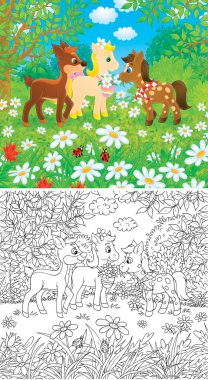 Little Ponies and Fawn clipart