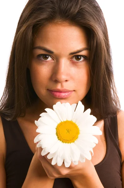 Beautiful girl with daisy — Stock Photo, Image