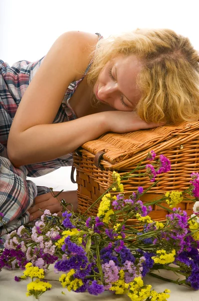 Women sleeping on the basket — Stock Photo, Image