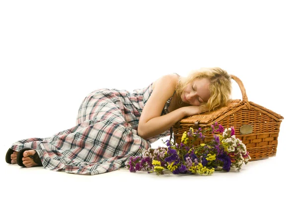 Ženy spí na koš — Stock fotografie