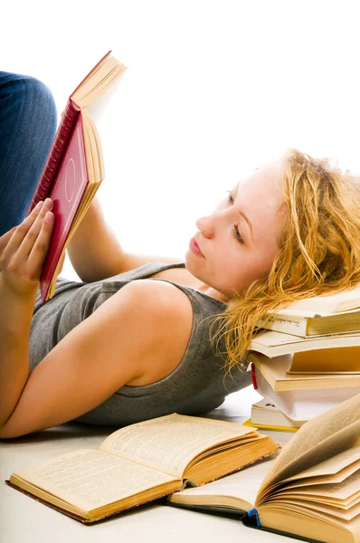 Girl sleeping on books — Stock Photo, Image
