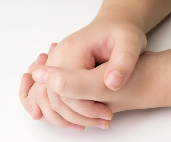 Mani di bambino su bianco — Foto Stock