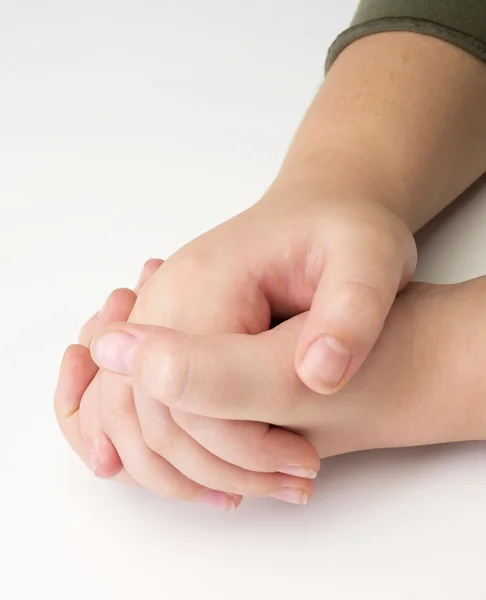 Mani di bambino su bianco — Foto Stock