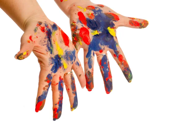 Ressamın renkli el — Stok fotoğraf