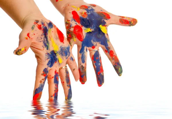 Ressamın renkli el — Stok fotoğraf