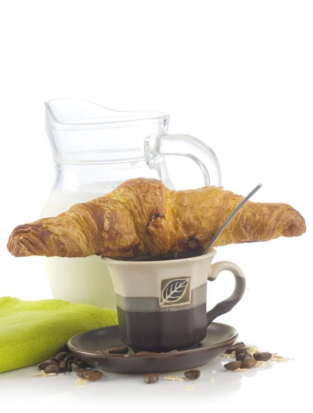 Croissant kaffe frukost — Stockfoto