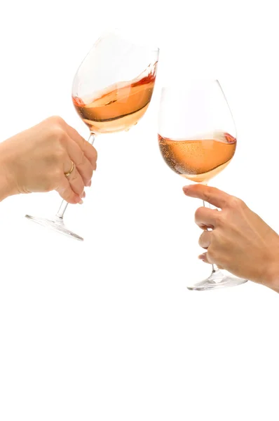 Two wine glasses clinking — Stock Photo, Image